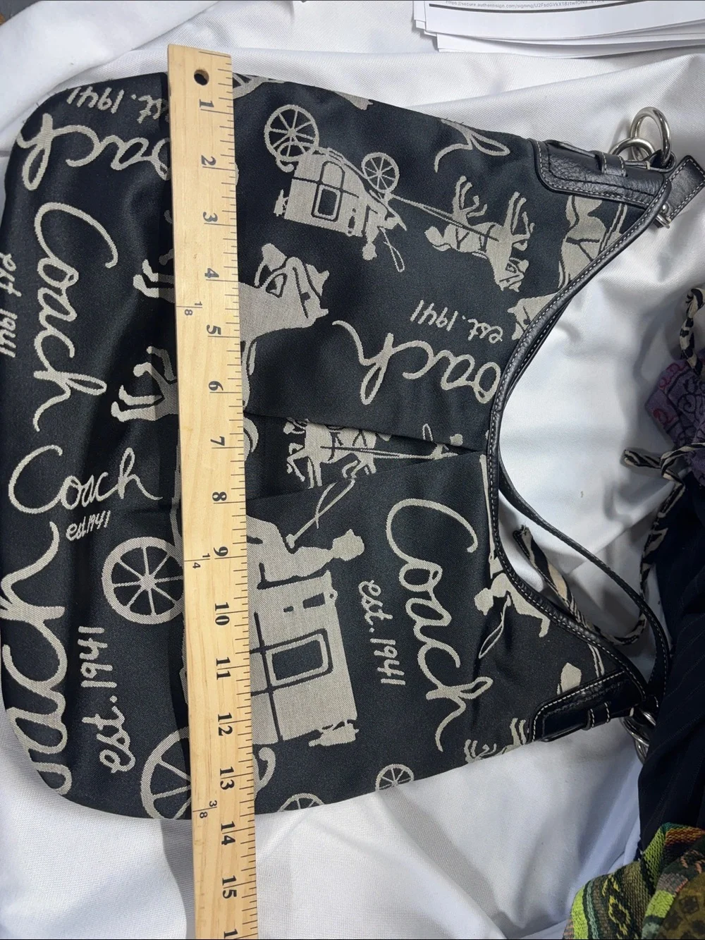 Coach vintage Horse & Carriage hobo shoulder bag black & grey canvas purse Y2K